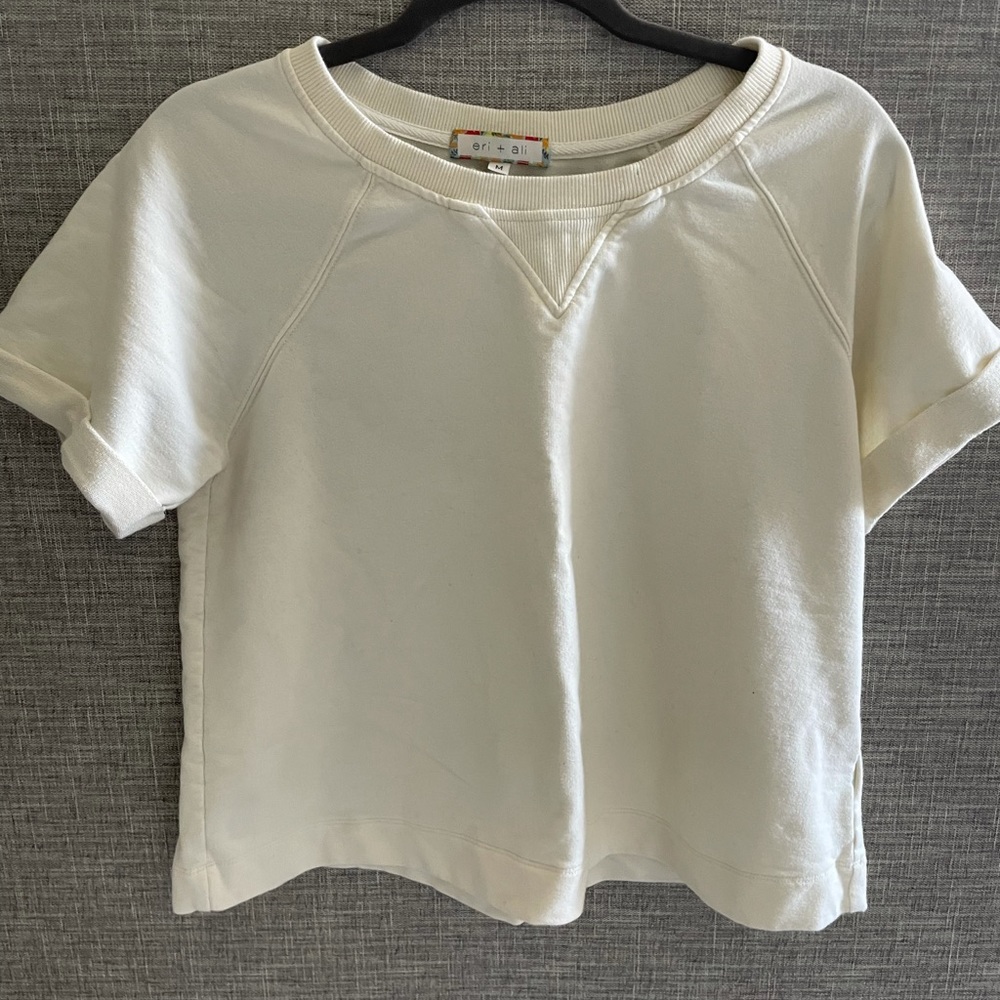 Short sleeved, slightly A-line sweatshirt